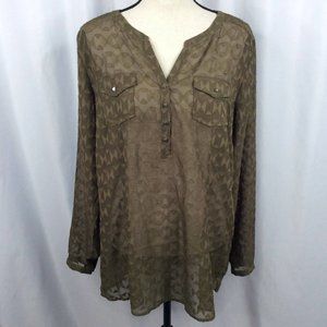 Ariat Tunic Top Womens XL Olive Green Aztec Textured Peasant Sheer Western Boho